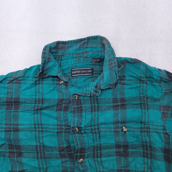 David Taylor Tartan Flannel Button Up Long Sleeve Shirt Mens Size LT Green - Picture 1 of 10